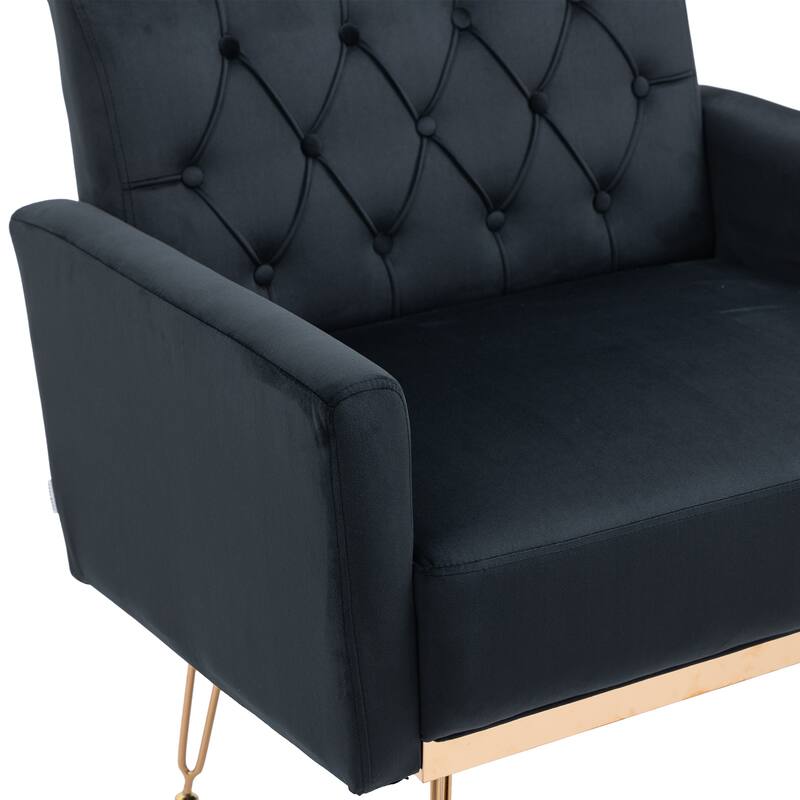 Velvet Upholstered Armchair Single Sofa Modern Tufted Reading Chairs Gold Metal Leg Wingback Chairs for Living Room Bedroom