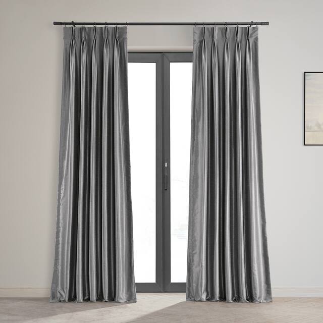 Exclusive Fabrics Solid Faux Dupioni Pleated Blackout Curtain Panel - 25 x 84 - Storm Grey