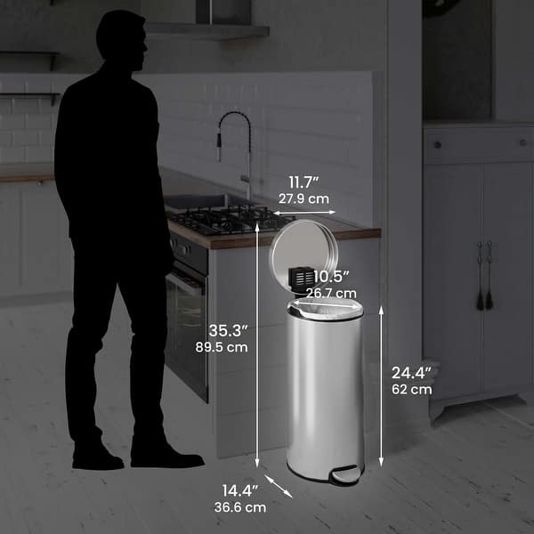 iTouchless 8 Gallon / 30 Liter Stainless Steel SoftStep Round Kitchen Trash Can with Odor Filter