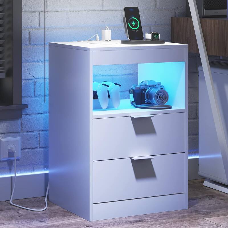 LED Nightstand with Wireless Charging Station