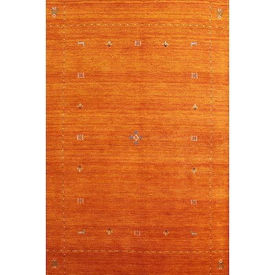 Orange Tribal Gabbeh Indian Rug Hand-Knotted Wool Carpet - 4'1"x 5'10"