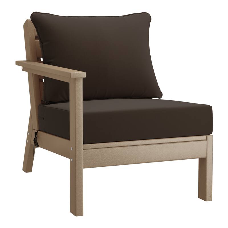 Birchwood All Weather HDPE Outdoor Patio Deep Seating Weathered Wood Left Arm Facing Chair With Cushions (2-PC-Set)