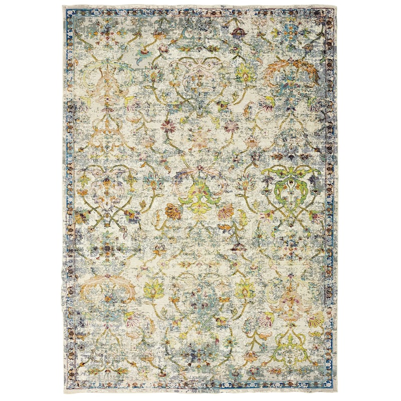 Sevita Lotus Floral Garden Gray Multicolor Oriental Rug - 7'9" x 9'9"