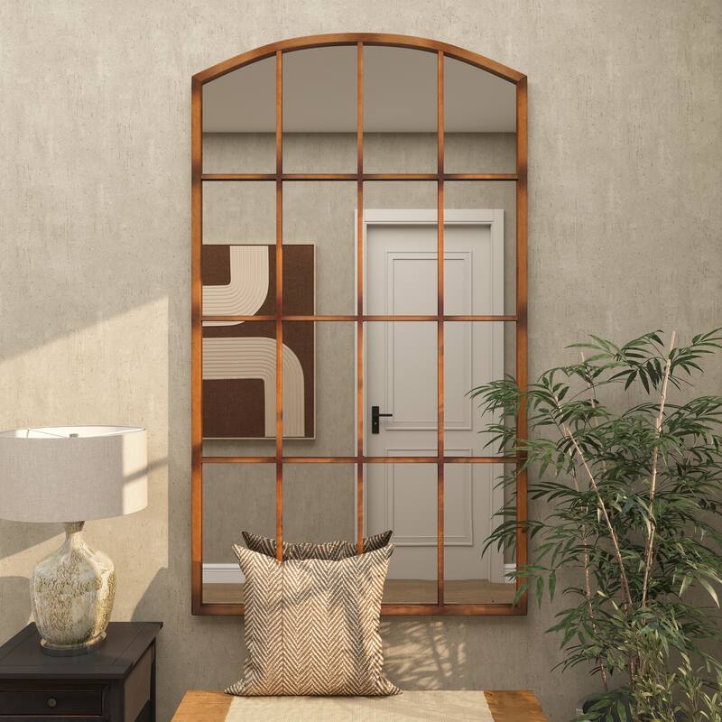 Metal Window Pane Inspired Grid Room Wall Mirror - Copper, Brown, Black - Roche River Decor