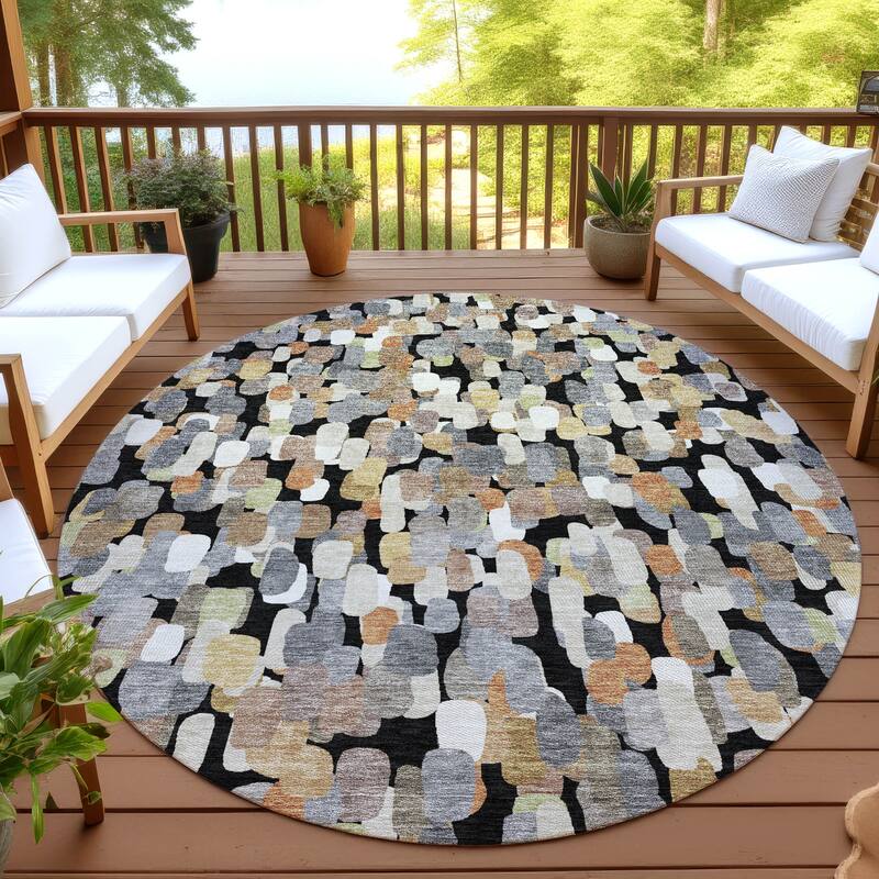 Machine Washable Indoor/ Outdoor Contemporary Drew Chantille Rug - Black - 8' x 8'
