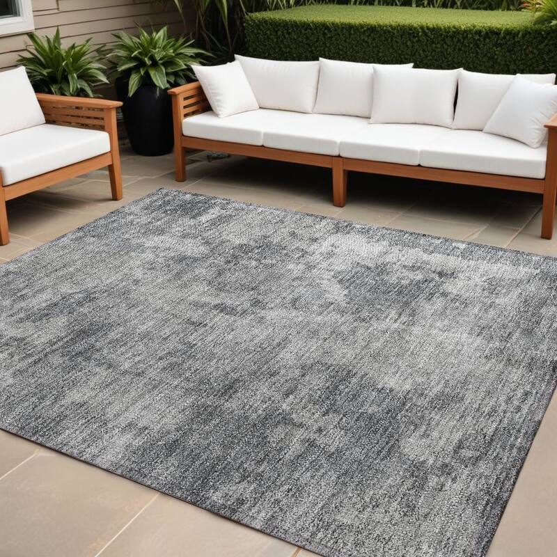 Alrim Modern Art-Inspired Weather Resistant Timeless Fusion Outdoor Rug - 8' X 10' - Grey
