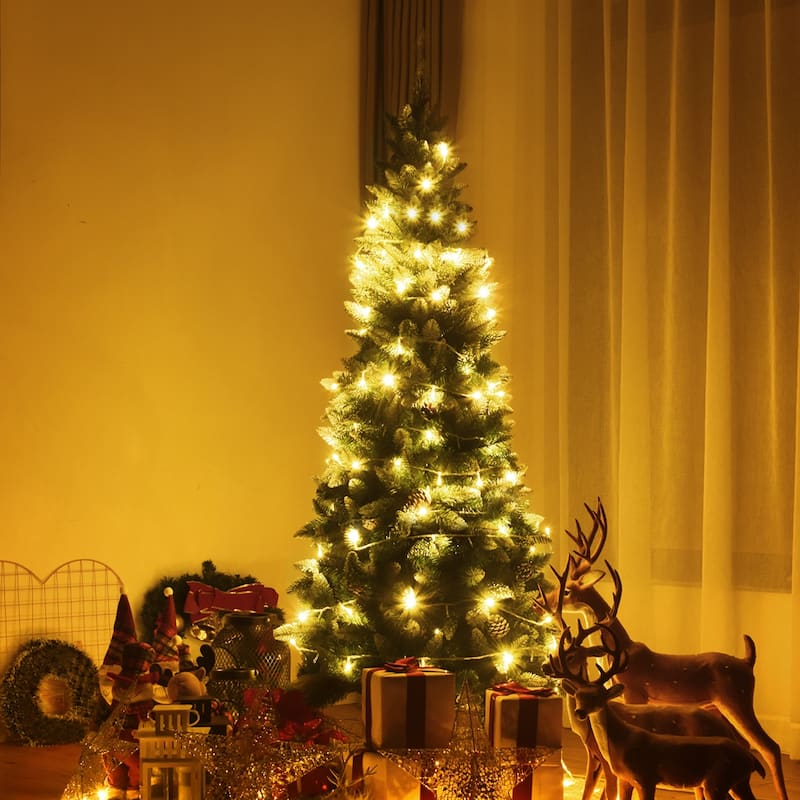Gymax 5'/6'/7.5'Snow Flocked Pencil Christmas Tree w/ PVC Needles - See Details