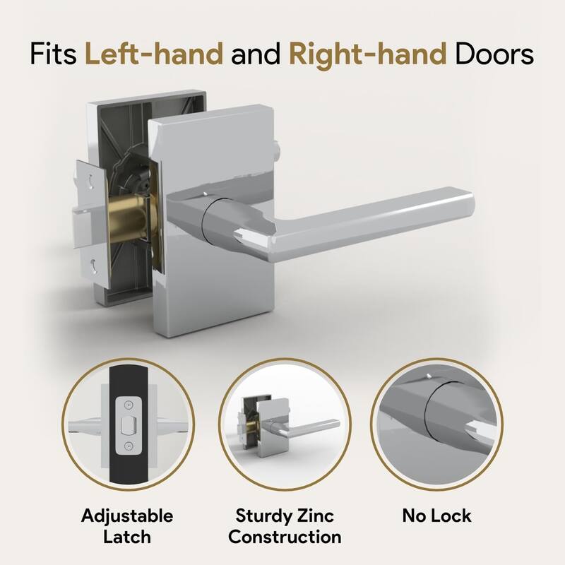 Mega Handles GLAMOR Passage Door Lever | Modern Keyless Interior Door Handle for Hallway, Closet, or Bathroom and Kitchen
