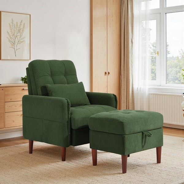 slide 2 of 61, Adjustable Backrest Lounge Accent Chair Set with Storage Ottoman Green