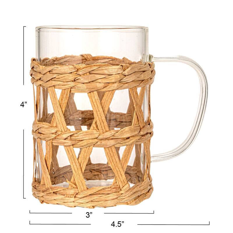 Glass Mug with Sleeves, Set of 12 - 4.4"L x 3.0"W x 3.9"H