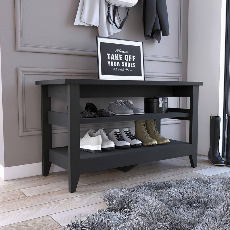 2-Shelf Rectangle Storage Bench Black
