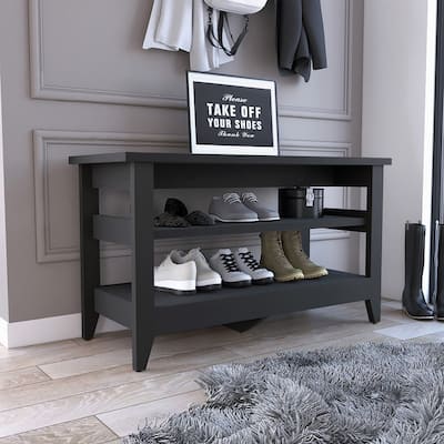 2-Shelf Rectangle Storage Bench Black