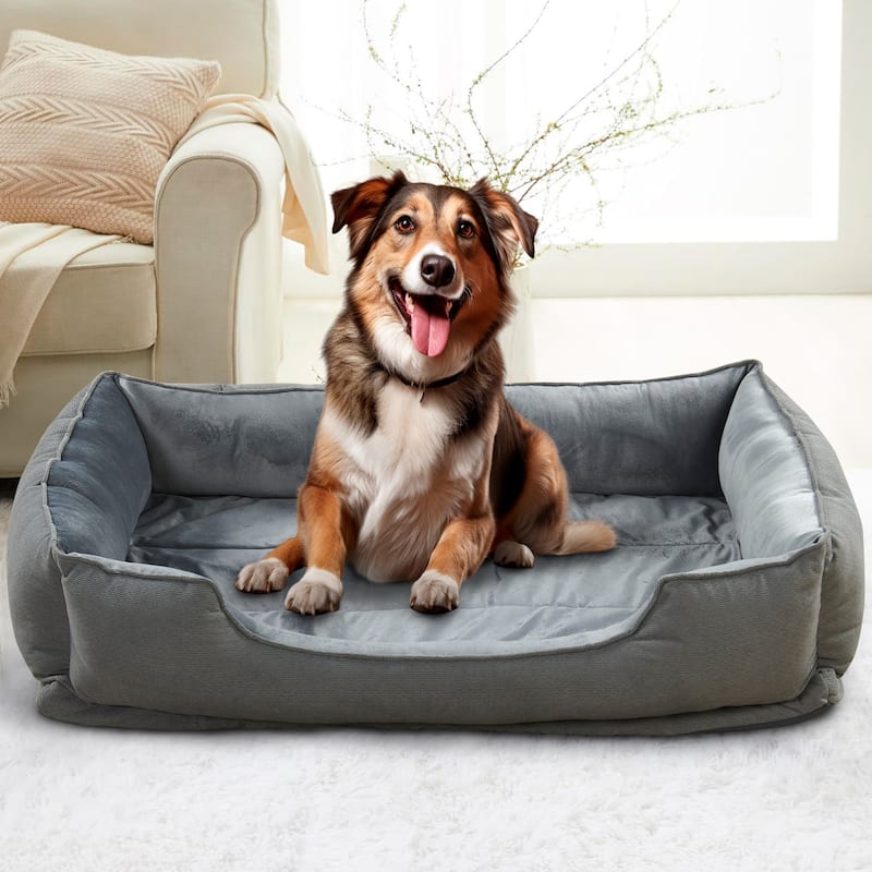 Textured Plush Rectangle Pet Bed - 48"x 35"x 11" - Grey