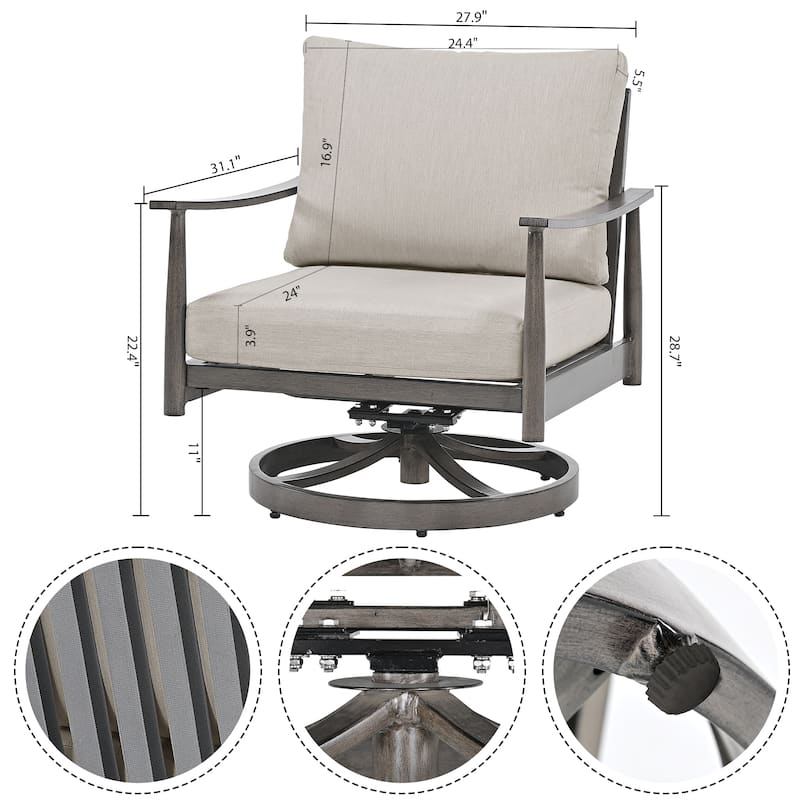 5-Person Aluminum Patio Conversation Set with 2 Swivel Chairs, Loveseat and Coffee Table