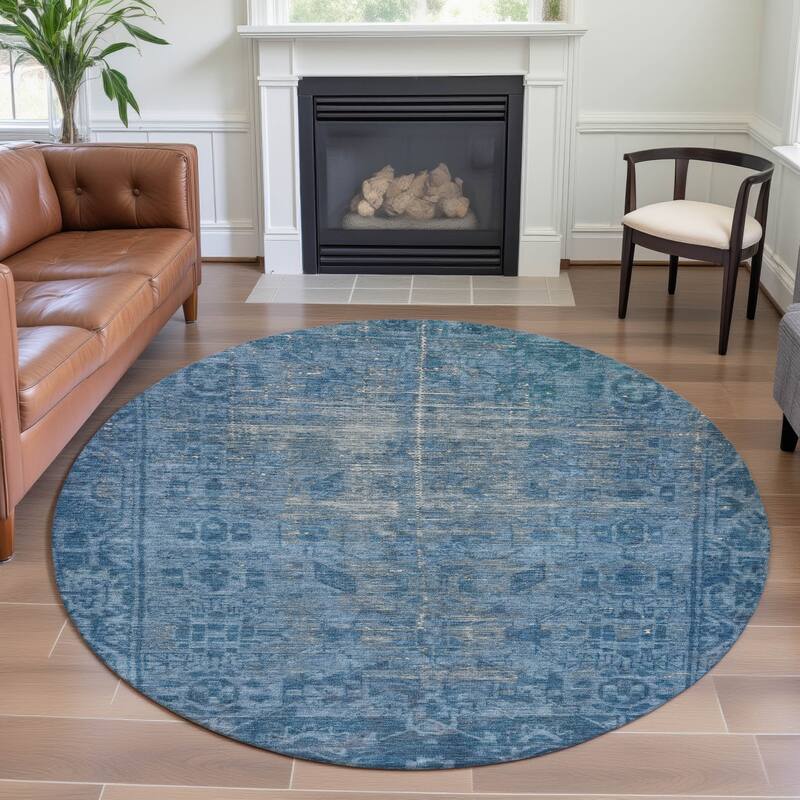 Premium Washable Super Soft Vintage Traditional Mayfield Rug - Blue - 8' x 8'