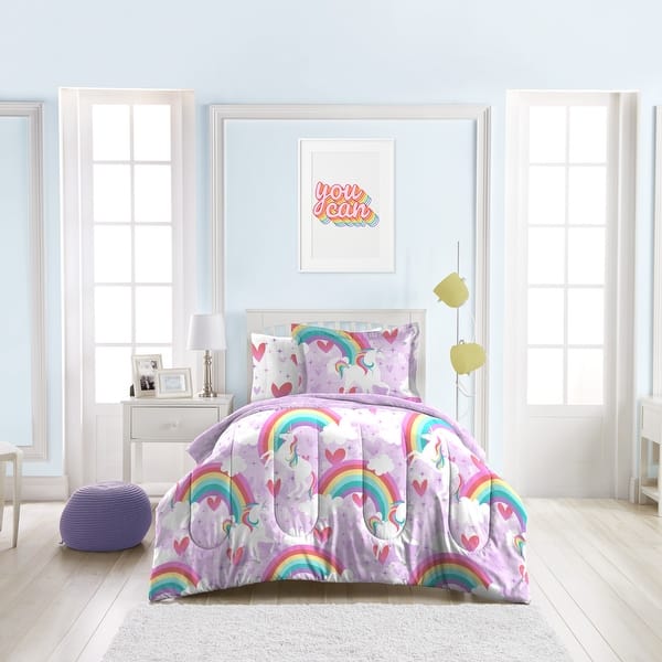 slide 2 of 6, Dream Factory Unicorn Rainbow 7-piece Microfiber Bed in a Bag with Sheet Set