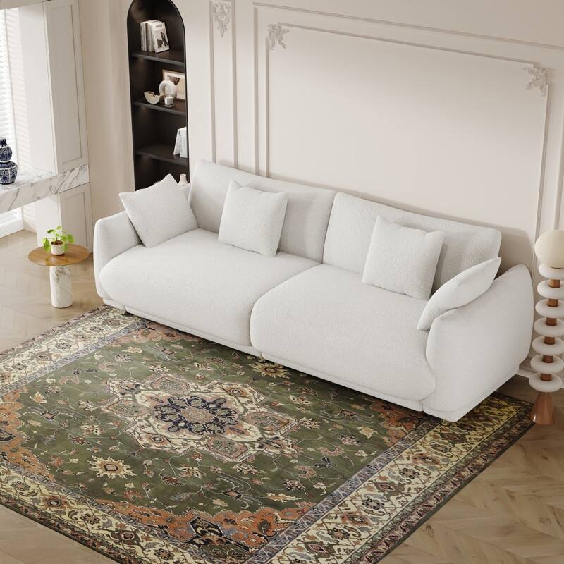 Modern Style 86.6" Teddy Velvet Upholstered Water Chestnut Sofa