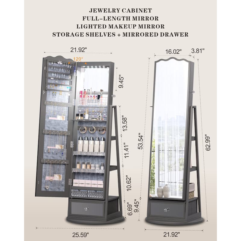 Full-length Mirror Jewelry Armoire - N/A