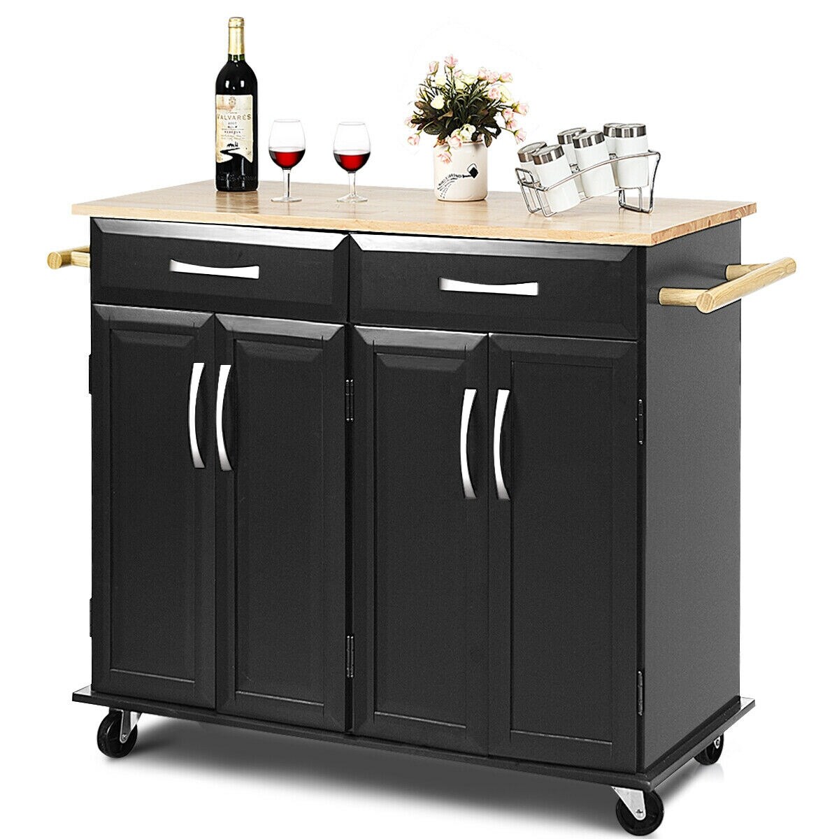 Ginger 59-inch Wide Kitchen Island with 3 Open Shelves and 2 Cabinets