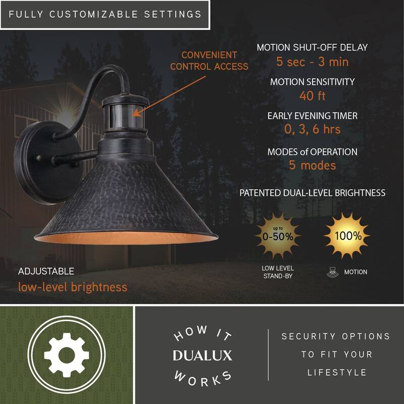 Outland Hammered Metal Rustic Bronze Motion Sensor Dusk to Dawn Outdoor Wall Light