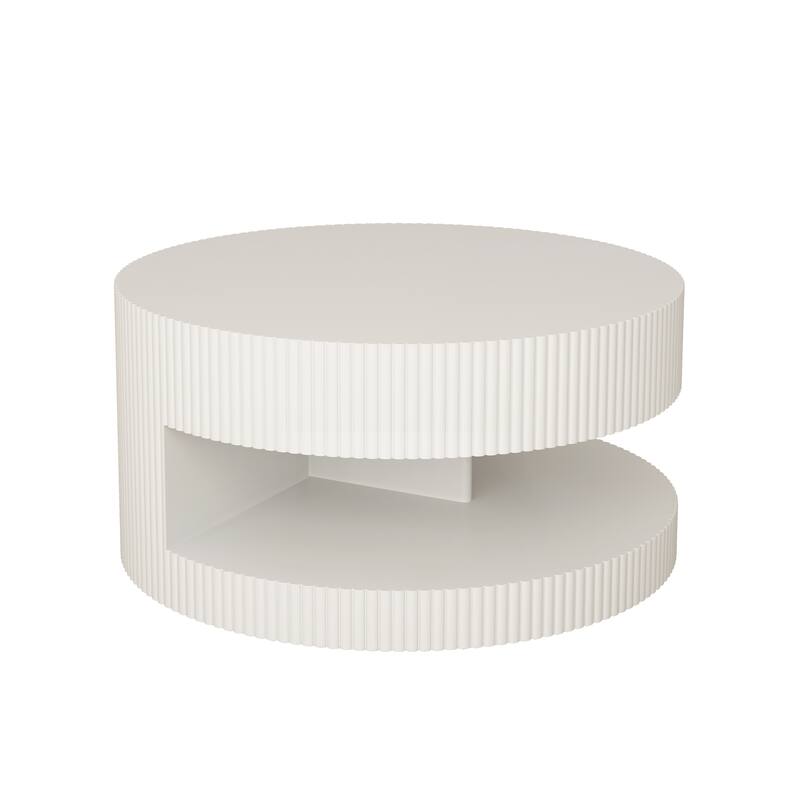 31.5" Round Coffee Table with Storage, Modern Wood Center Table with Vertical Stripe Detail for Living Room