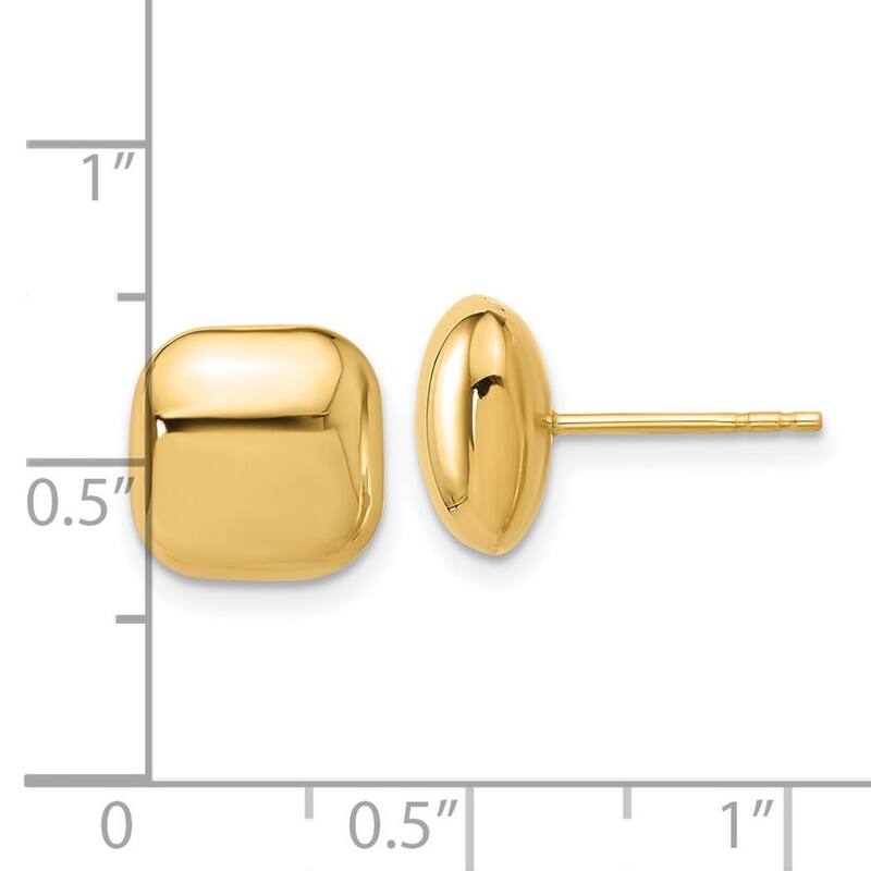 Curata 14k Yellow Gold Polished Puffed Square Post Earrings - 10.1x10.1mm