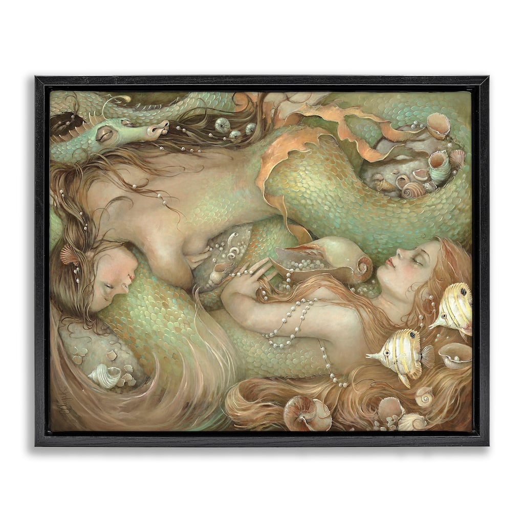 Stupell Two Mermaids Underwater Framed Floater Canvas Wall Art Design by Christina P. Wyatt