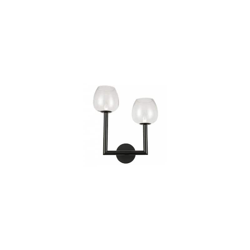 Wall Sconce 2 Light Matte Black Metal Clear Glass Style Lighting - 6.75
