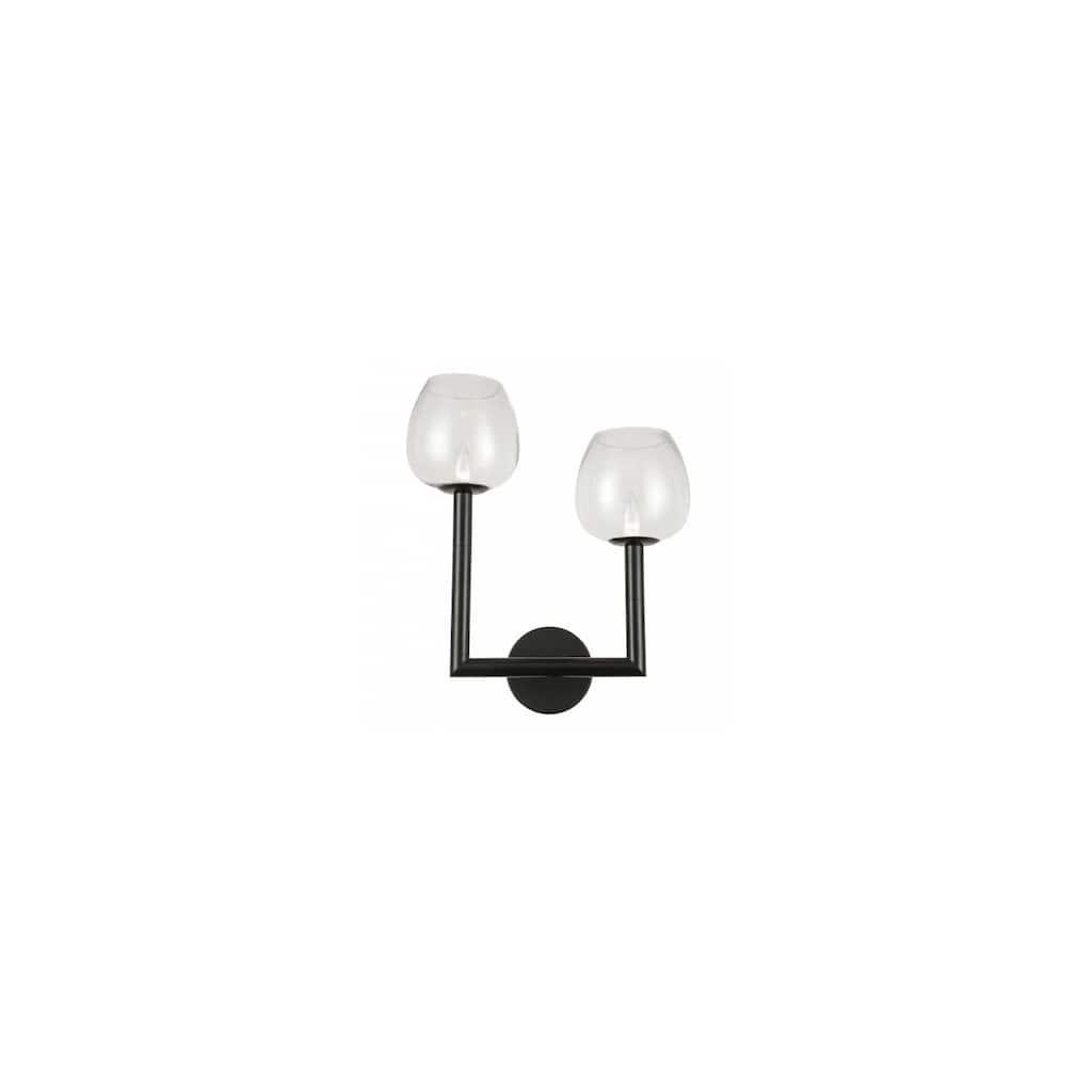 Wall Sconce 2 Light Matte Black Metal Clear Glass Style Lighting - 6.75