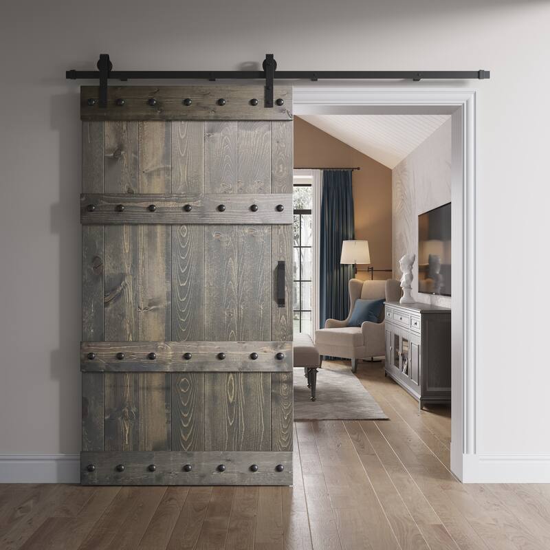 Coast Sequoia 42in x 84in Castle Series Pine Wood Sliding Barn Door With Hardware Kit