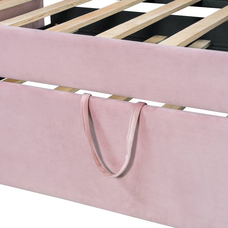 Twin Size Velvet Upholstered Daybed with Pop Up Trundle Pink