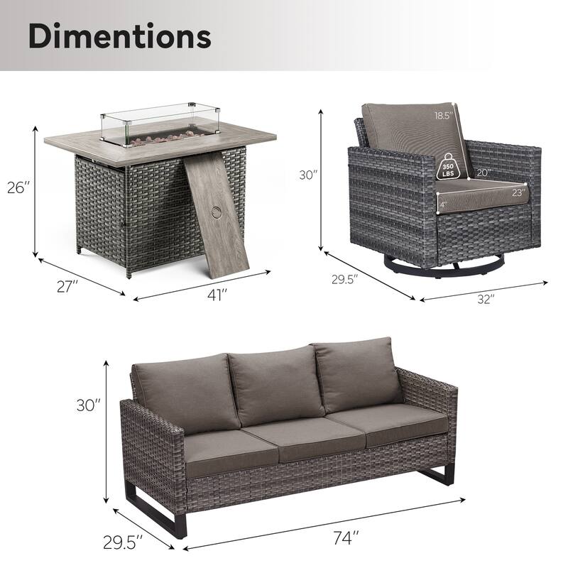 Outdoor Sofa Glider Chair & Fire Table Grey-Grey - Grey