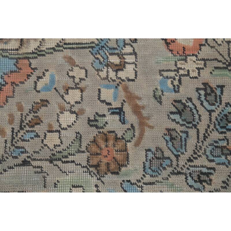 Floral Gray Tabriz Persian Antique Area Rug Handmade Wool Carpet - 8'2"x 11'1"