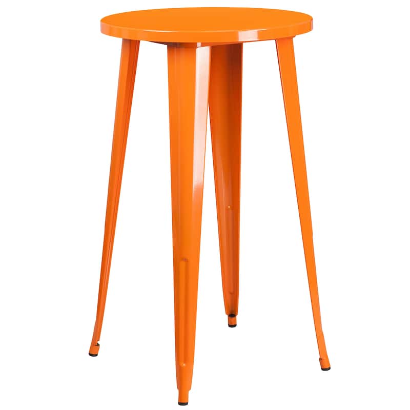 24'' Round Metal Indoor-Outdoor Bar Table Set with 4 Vertical Slat Back Stools