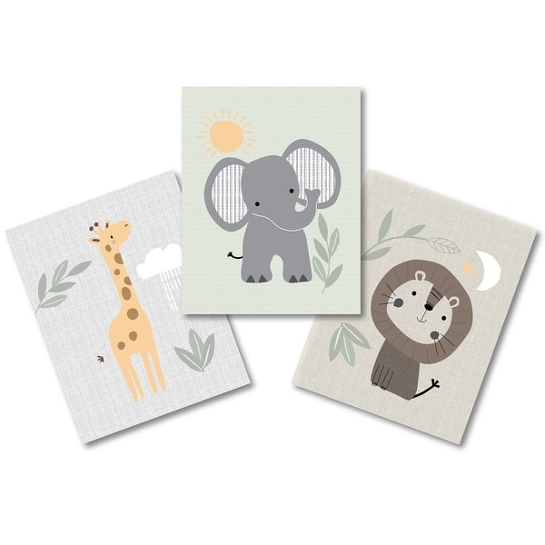 slide 2 of 4, Lambs & Ivy Jungle Story 3-Piece Safari Animals Unframed Nursery Wall Art Decor
