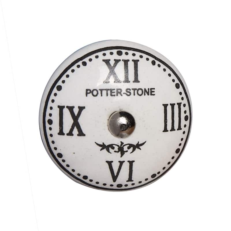 HomeRoots Set of Eight Black And White Ceramic And Metal Drawer Pull Knobs - 1.5' X '1.5' X '1.5