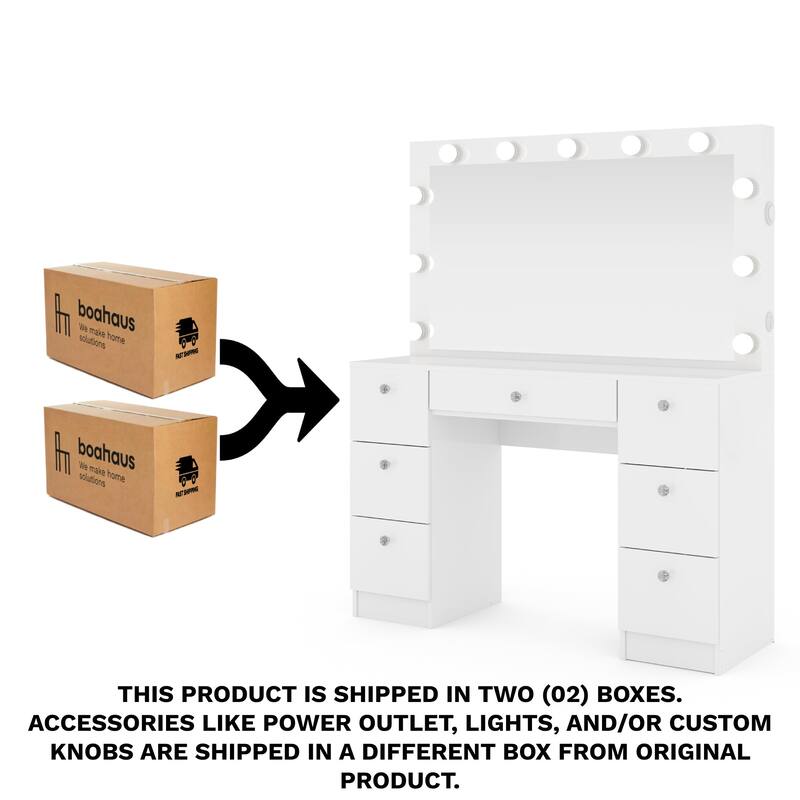 Premium Makeup Vanity with Bluetooth Speaker, Large Mirror, and 7 Drawers