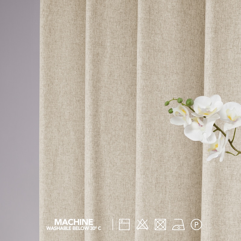 Deconovo Faux Linen Total Blackout with Coating Curtains (2 Panel)