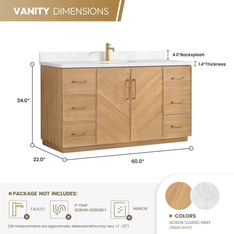 Karachi Bath Vanity with White Grain Stone Top, no Mirror