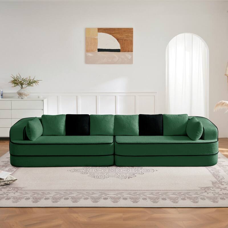 Rossetta 135" 4-Seat Modular Contrast Color Symmetrical Sectional Teddy Fabric Boneless Sofa