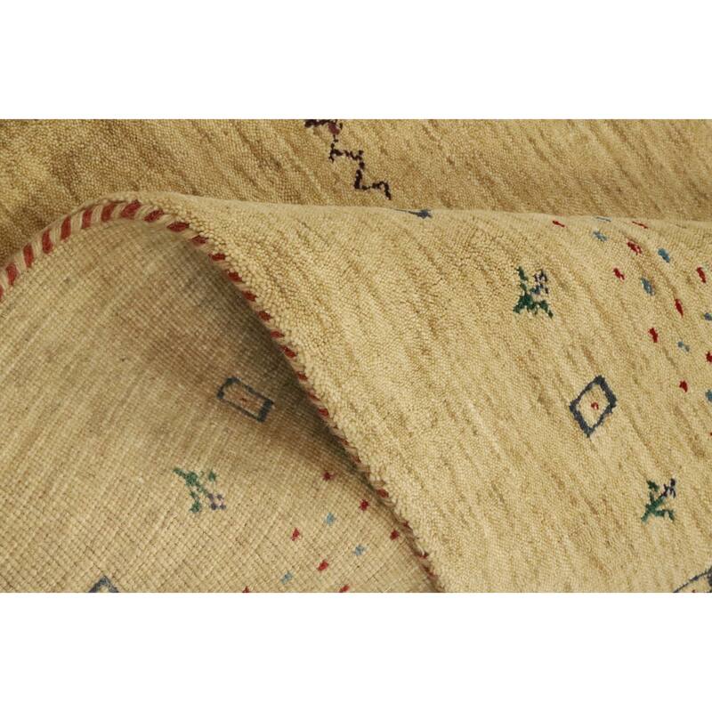 Hand Knotted Oriental 100% Wool Carpet Tribal Animal Pictorial Yellow & Gold Gabbeh Area Rug - 5' 6'' X 3' 6''