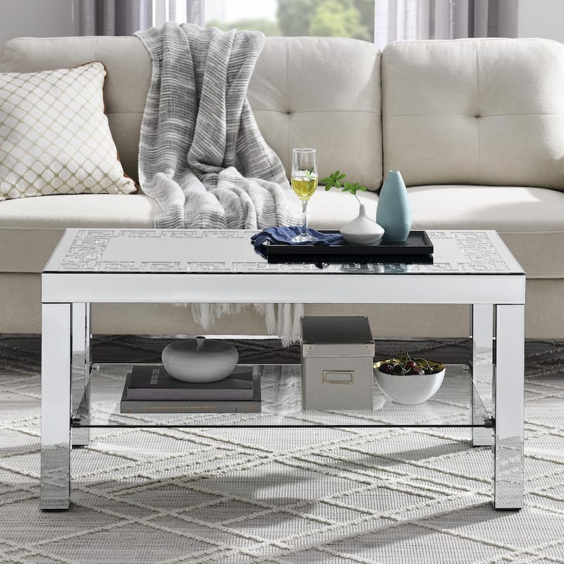 Curved Border Carved Mirror Coffee Table