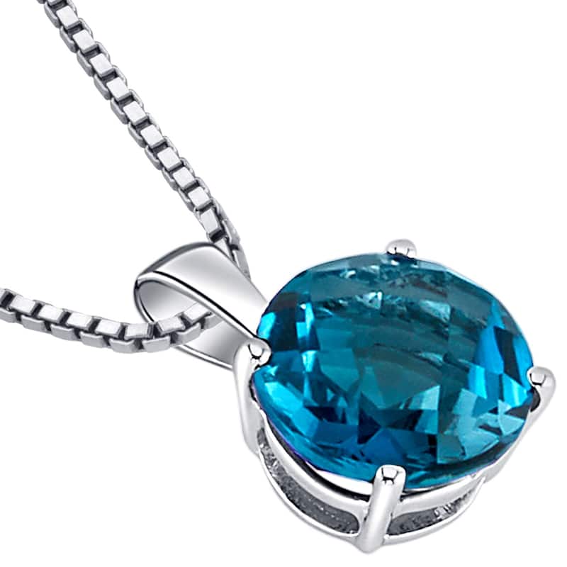 14k White Gold 2.42 ct London Blue Topaz Pendant Necklace