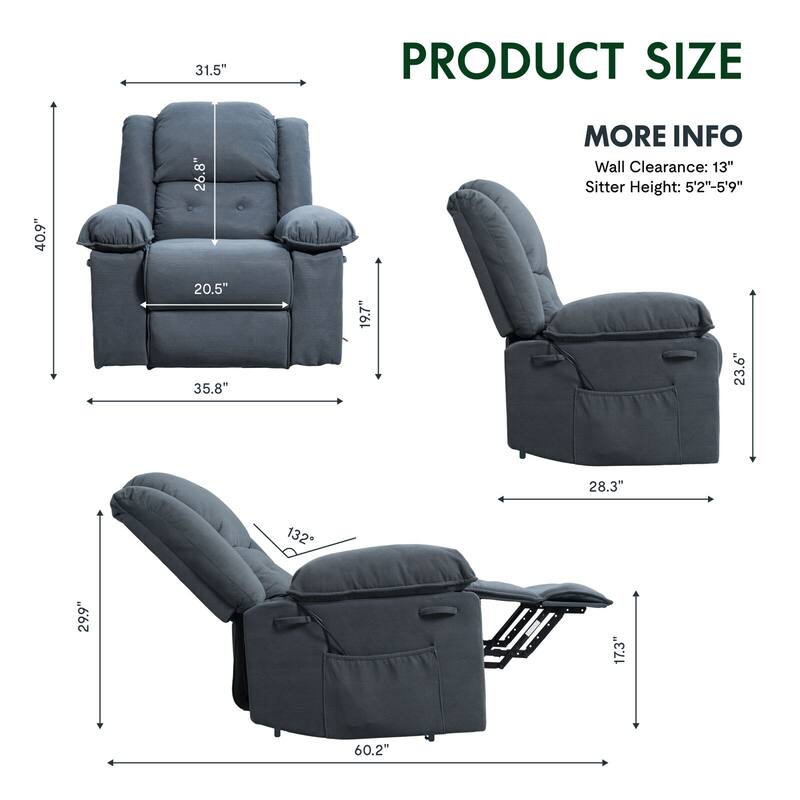 FlexiSpot Massage&Heat Power Lift Recliner Chair for Elderly with 2 Side Pockets,Extended Footrest