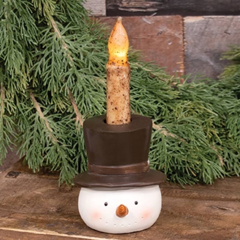 Resin Snowman Head Taper Candle Holder with Top Hat - 2.75" x 2.75" x 3.75"