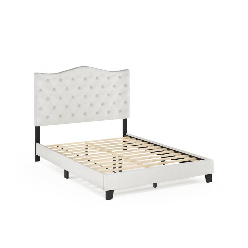 Modern Tufted Bed Frame - Linen Upholstered Platform Bed - Full Size - Elegant Bedroom Furniture