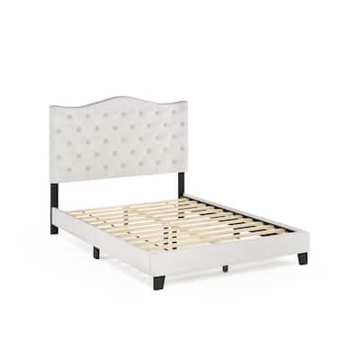 Modern Tufted Bed Frame - Linen Upholstered Platform Bed - Full Size - Elegant Bedroom Furniture