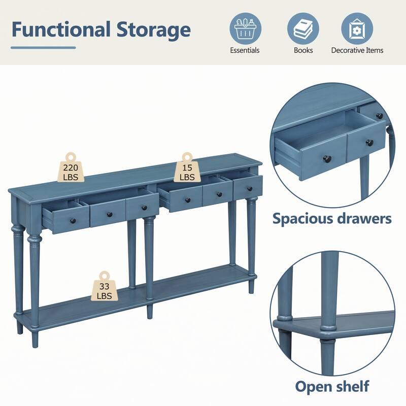 Entryway Table with 4 Drawers(Navy Blue)