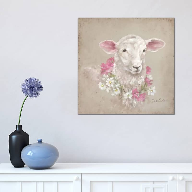 iCanvas "Sheep With Wreath" by Debi Coules Canvas Print - 18x18x1.5