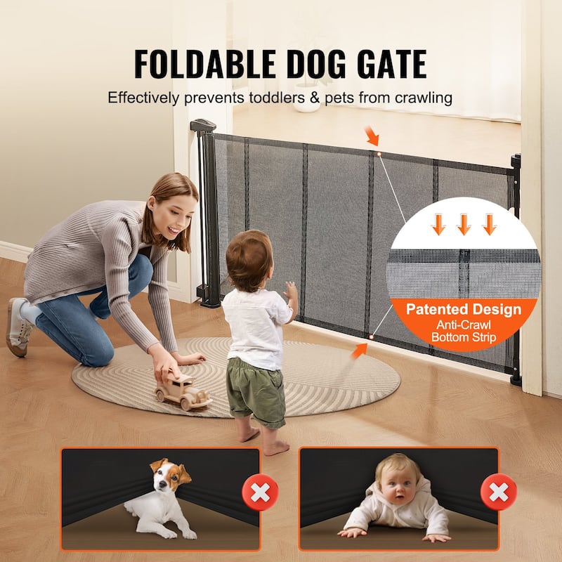 Mesh Foldable Wide Retractable Baby Gate Suitable for Playrooms Kitchens Or Hallways